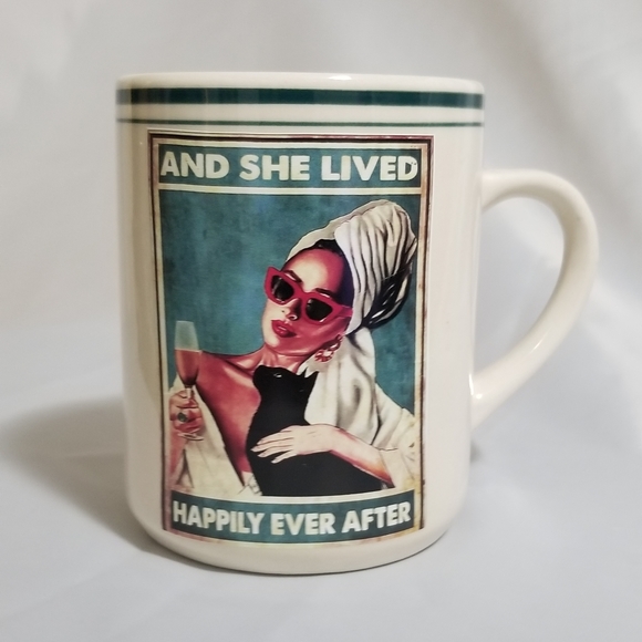 "And She Lived Happily Ever After" on Vintage Cream Gibson Coffee Mug Set 8 oz - Picture 6 of 14